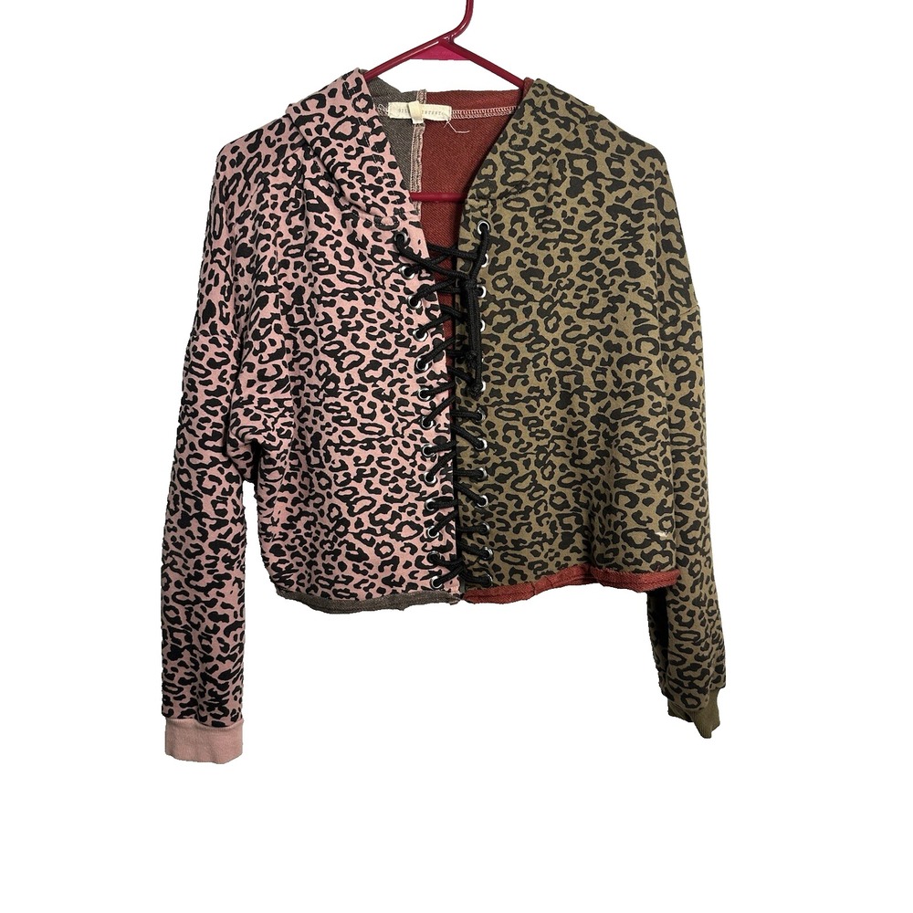 gilded intent womens animal print hoodie long sleeve size medium tie front‎